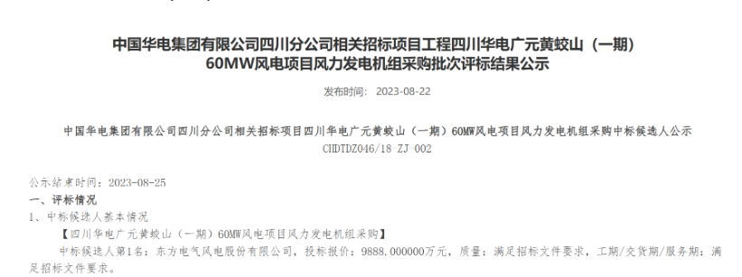 160MW！華電2個風(fēng)電項(xiàng)目候選人公示